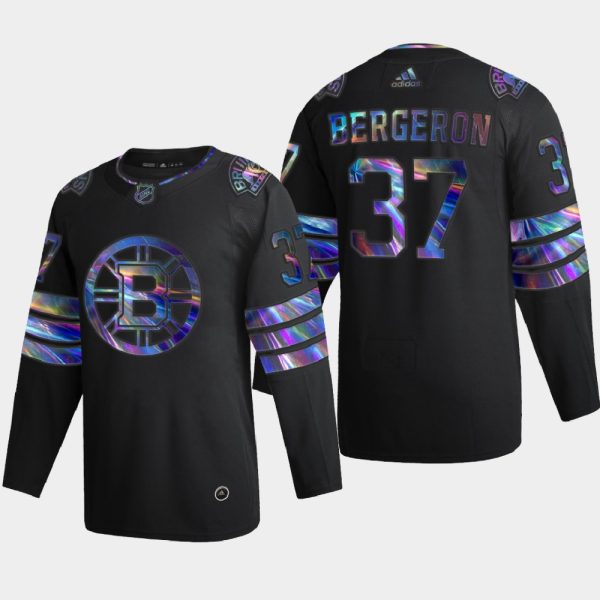 Elegant Washington Bruins #37 Patrice Bergeron Men's Nike Iridescent Holographic Collection NHL Jersey Black for dedicated Sabres supporters
