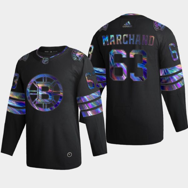 Charming Washington Bruins #63 Brad Marchand Men's Nike Iridescent Holographic Collection NHL Jersey Black for dedicated Sabres supporters